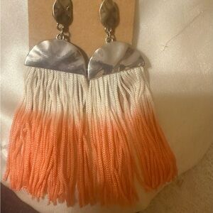 Silver and Orange Tassel Earrings
